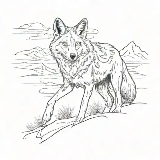 coyote in desert landscape tattoo design idea