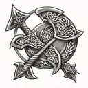 Circular Celtic braid with axe and sword integrated into the braid. tattoo design idea