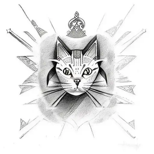 A tattoo design inspired by ancient Egyptian art and dance, incorporating cat imagery and a sketch style tattoo design idea