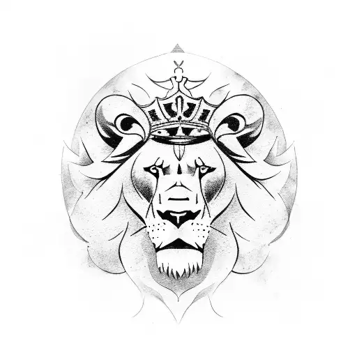 JP inside shield lions on side and crown on top tattoo design idea