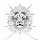 JP inside shield lions on side and crown on top tattoo design idea