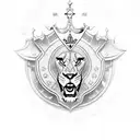 JP inside shield lions on side and crown on top tattoo design idea