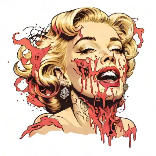portrait of Marilyn Monroe with part of her face melting from a acid attack tattoo design idea