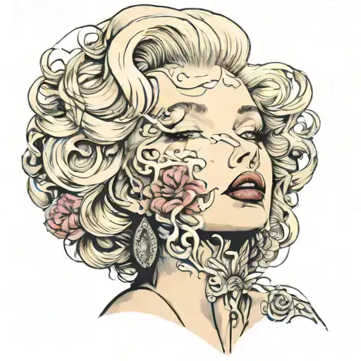 realistic portrait of marilyn monroe with half of her face melting  tattoo design idea