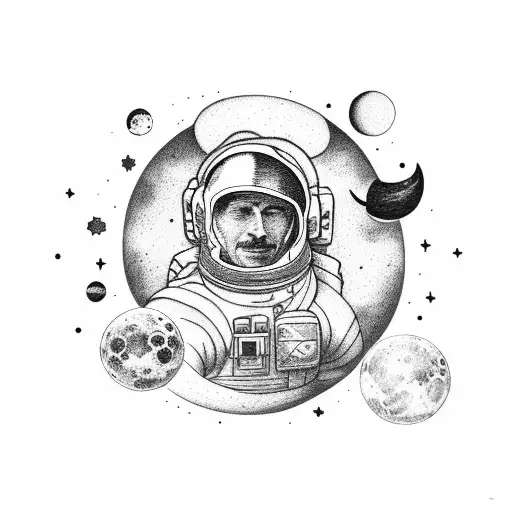 astronauta en la luna tattoo design idea