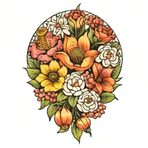 January February September October December birth flower bouquet  tattoo design idea