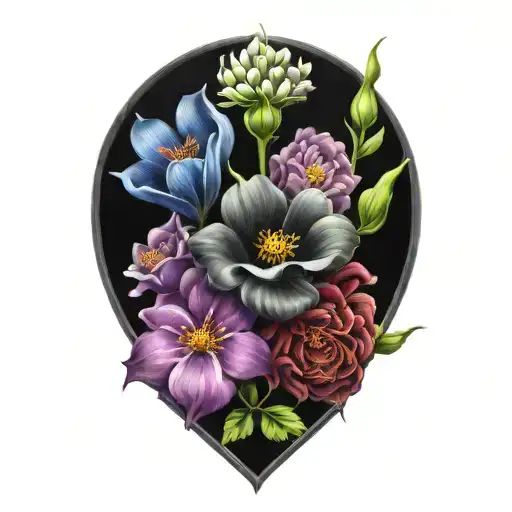 January February September October December birth flower bouquet  tattoo design idea