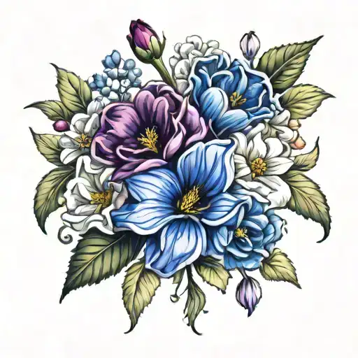 January February September October December birth flower bouquet  tattoo design idea