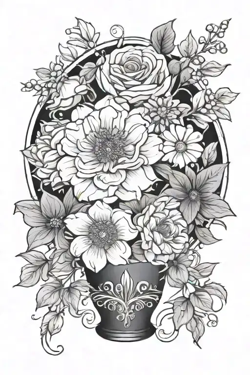 January February September October December birth flower vase tattoo design idea