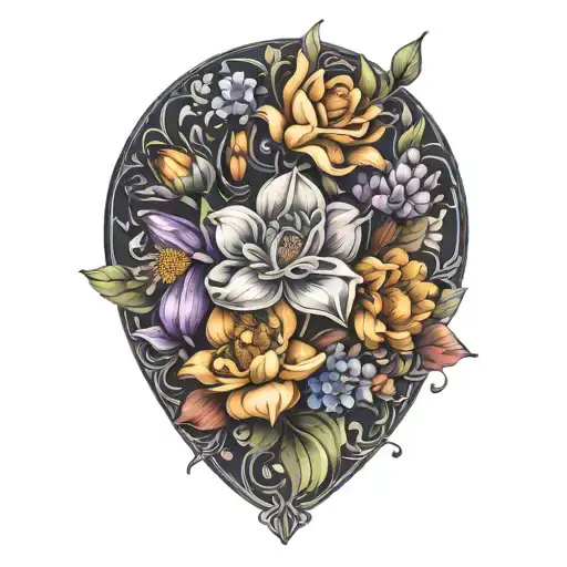 January February September October December birth flower bouquet  tattoo design idea