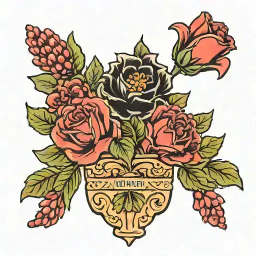 January February September October December birth flower vase tattoo design idea