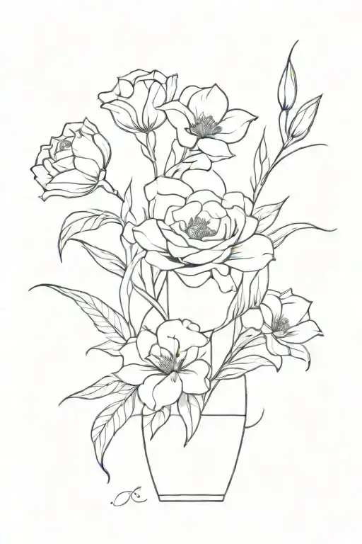 January February September October December birth flower vase tattoo design idea