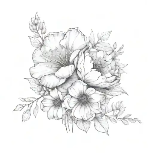 July august november birth flower bouquet tattoo design idea