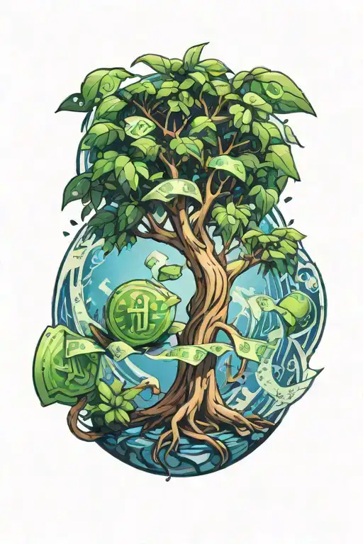 Money tree growing tattoo design idea