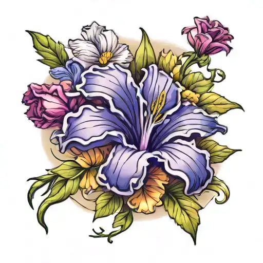 carnation, violet, morning glory, cosmos, narcissus  tattoo design idea