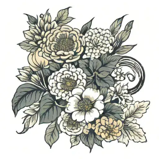 January February September October December birth flower bouquet  tattoo design idea