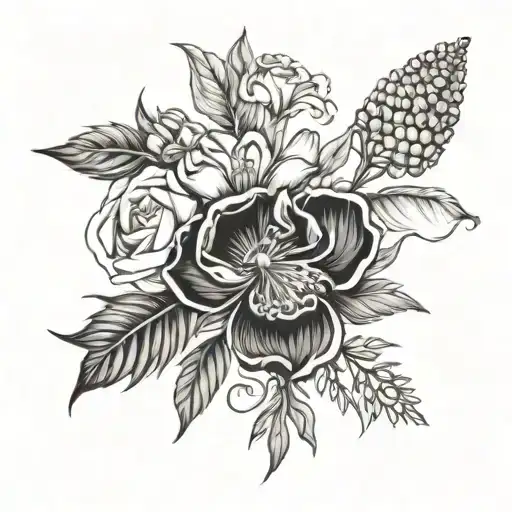 January February September October December birth flower bouquet  tattoo design idea