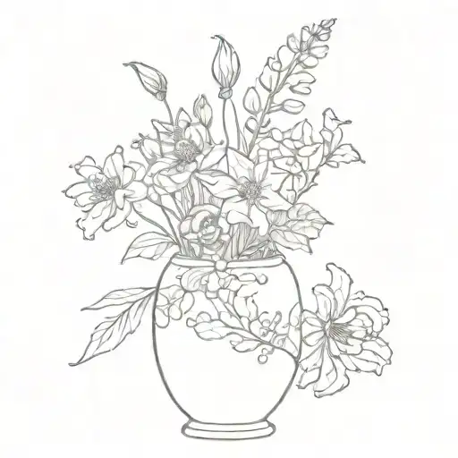 January February September October December birth flower vase tattoo design idea