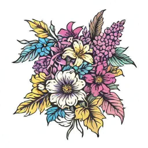 January February September October December birth flower bouquet  tattoo design idea