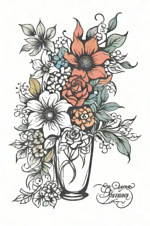 January February September October December birth flower vase tattoo design idea