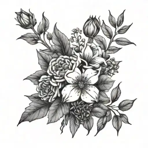January February September October December birth flower bouquet  tattoo design idea