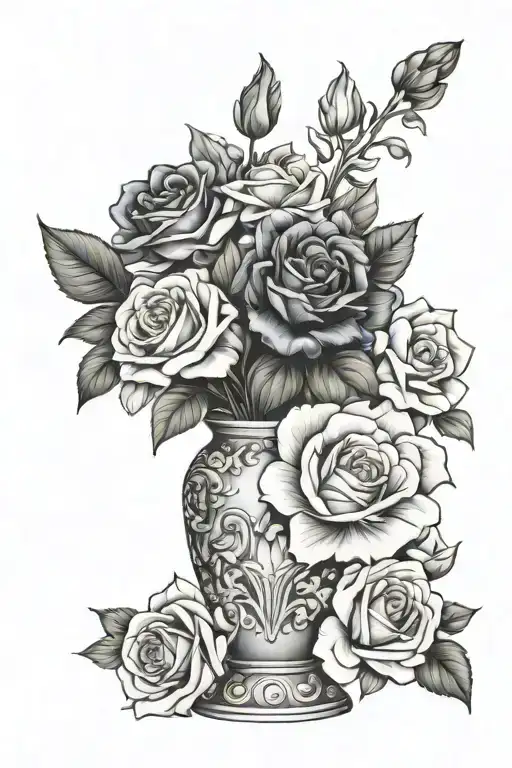 January February September October December birth flower vase tattoo design idea