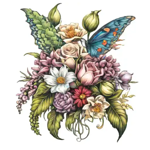 January February September October December birth flowers bouquet tattoo design idea