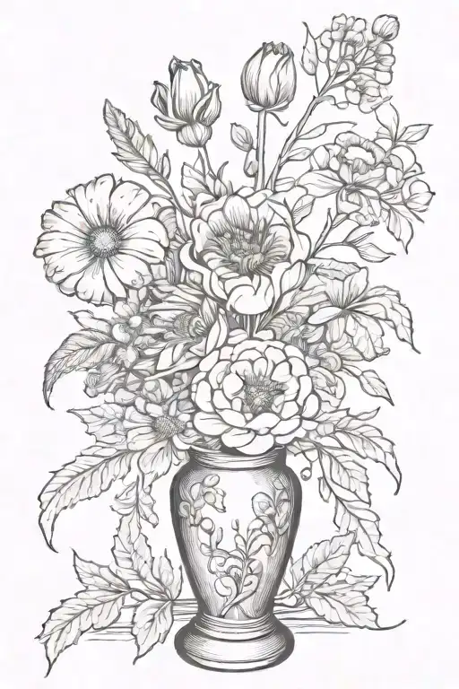 January February September October December birth flower vase tattoo design idea