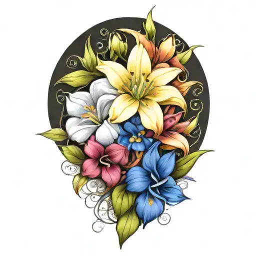 January February September October December birth flower bouquet  tattoo design idea
