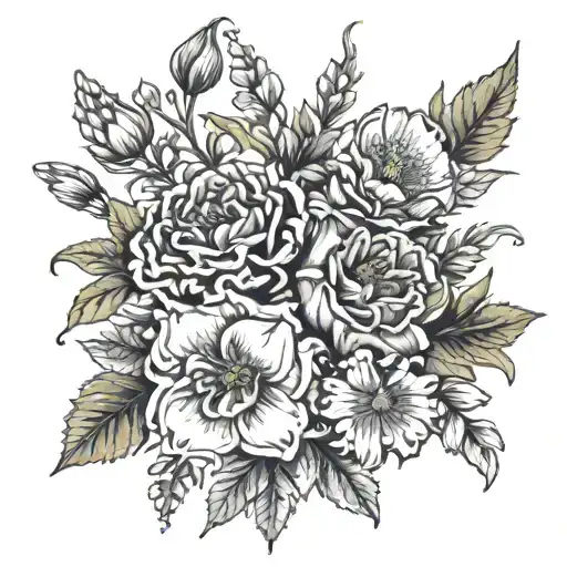 January February September October December birth flower bouquet  tattoo design idea