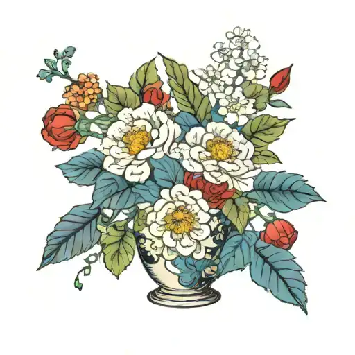 January February September October December birth flower vase tattoo design idea