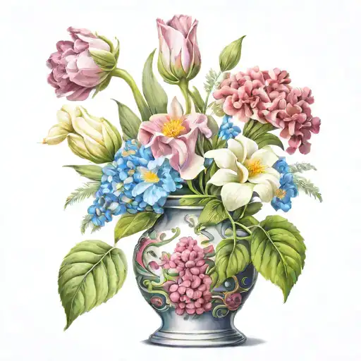 January February September October December birth flower vase tattoo design idea