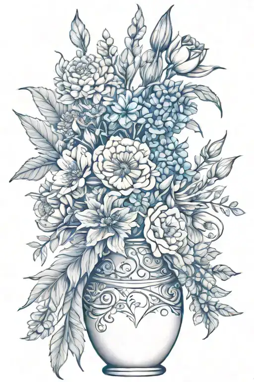 January February September October December birth flower vase tattoo design idea