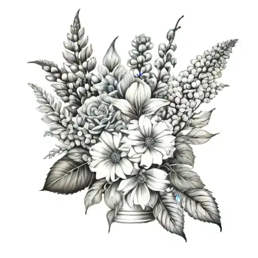January February September October December birth flower vase tattoo design idea