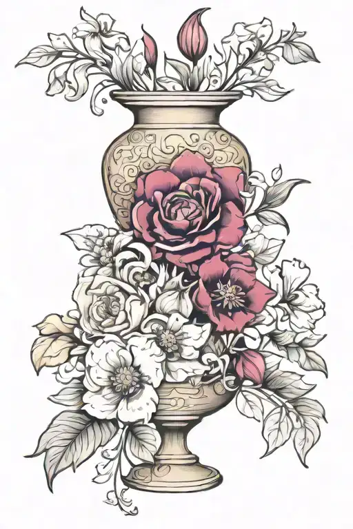 January February September October December birth flower vase tattoo design idea