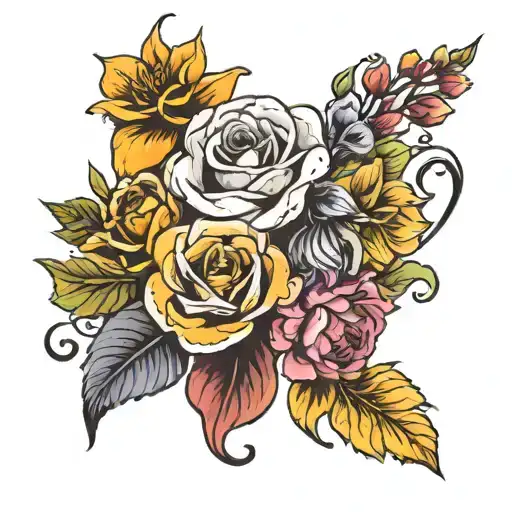 January February September October December birth flowers bouquet tattoo design idea
