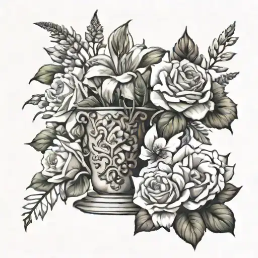 January February September October December birth flower vase tattoo design idea