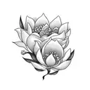 A daggar surrounded by magnolia blossos and two belladonna flowers, for placement on the forearm.  tattoo design idea