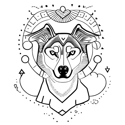 Black tattoo of husky dog half face silhouette, writte in the back of the silhouette all we need is love. tattoo design idea