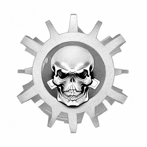 gears and skulls tattoo design idea