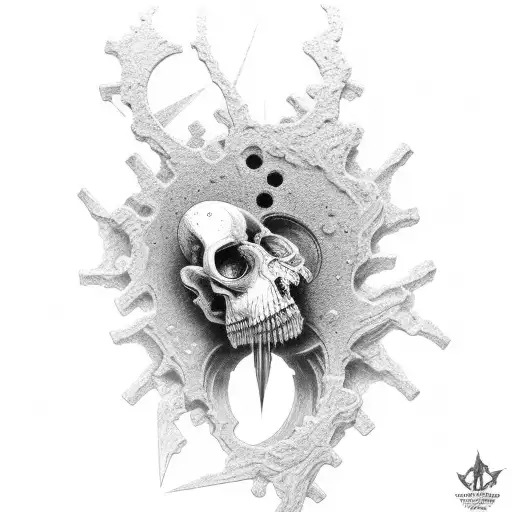 biomech tear out gears tattoo design idea