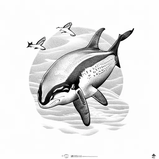 orca with tortoise in japanese style tattoo design idea