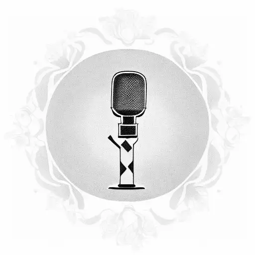 A blackwork tattoo of a retro microphone with Amy Winehouse's signature as the cord tattoo design idea