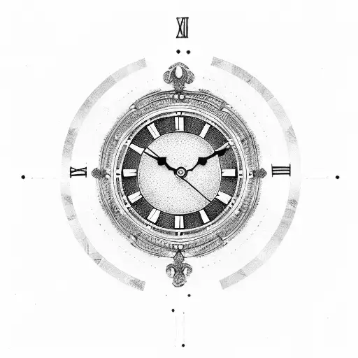 Clock face with Roman numerals incorporating musical notes, representing the rapper's love for music and time tattoo design idea