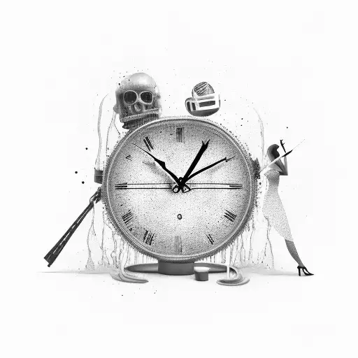 Surreal melting clock with a microphone as the hands, merging the rapper's occupation with a classic timepiece tattoo design idea