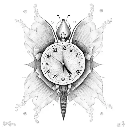 clock butterfly tattoo design idea