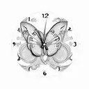 clock butterfly tattoo design idea