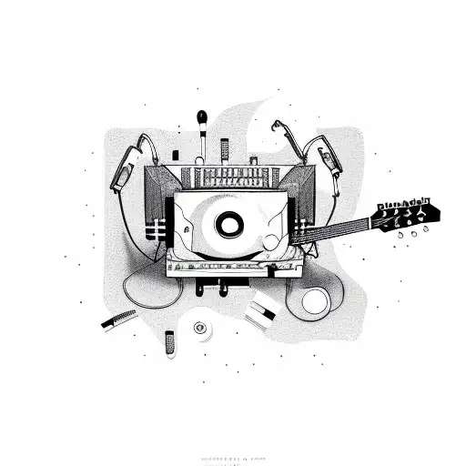 Dj set combined with electric guitar tattoo design idea