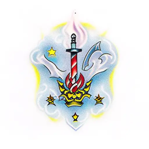 dagger with color smoke  tattoo design idea