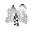 A hiker exploring a mountain path with a robotic companion tattoo design idea